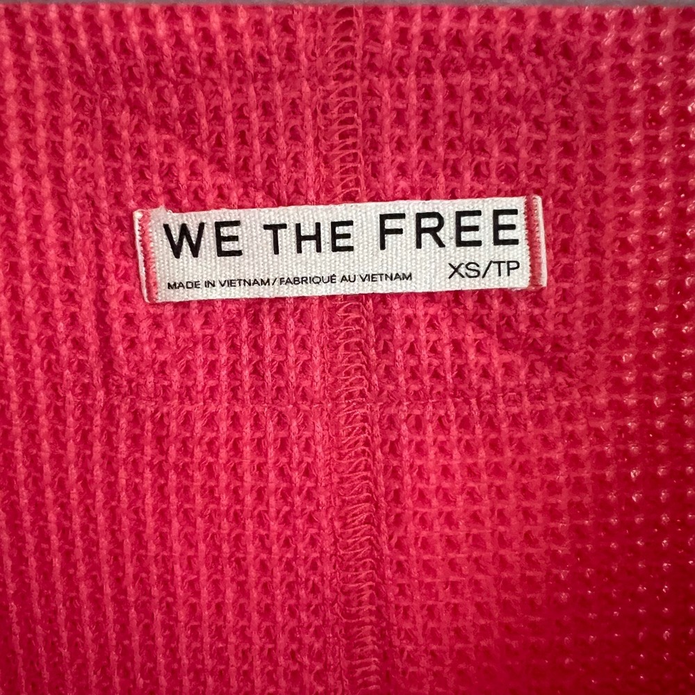 We The Free Free People Hot Pink Waffle Knit Thermal V-Neck Top XS/TP - Picture 6 of 6